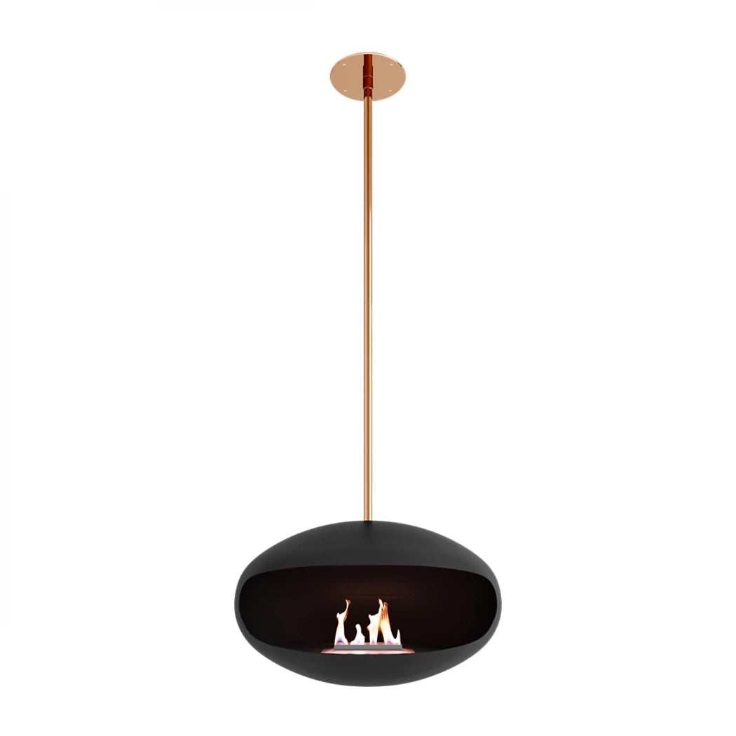Cocoon Aeris Ceiling Bioethanol Fireplace - Black + Copper Rod