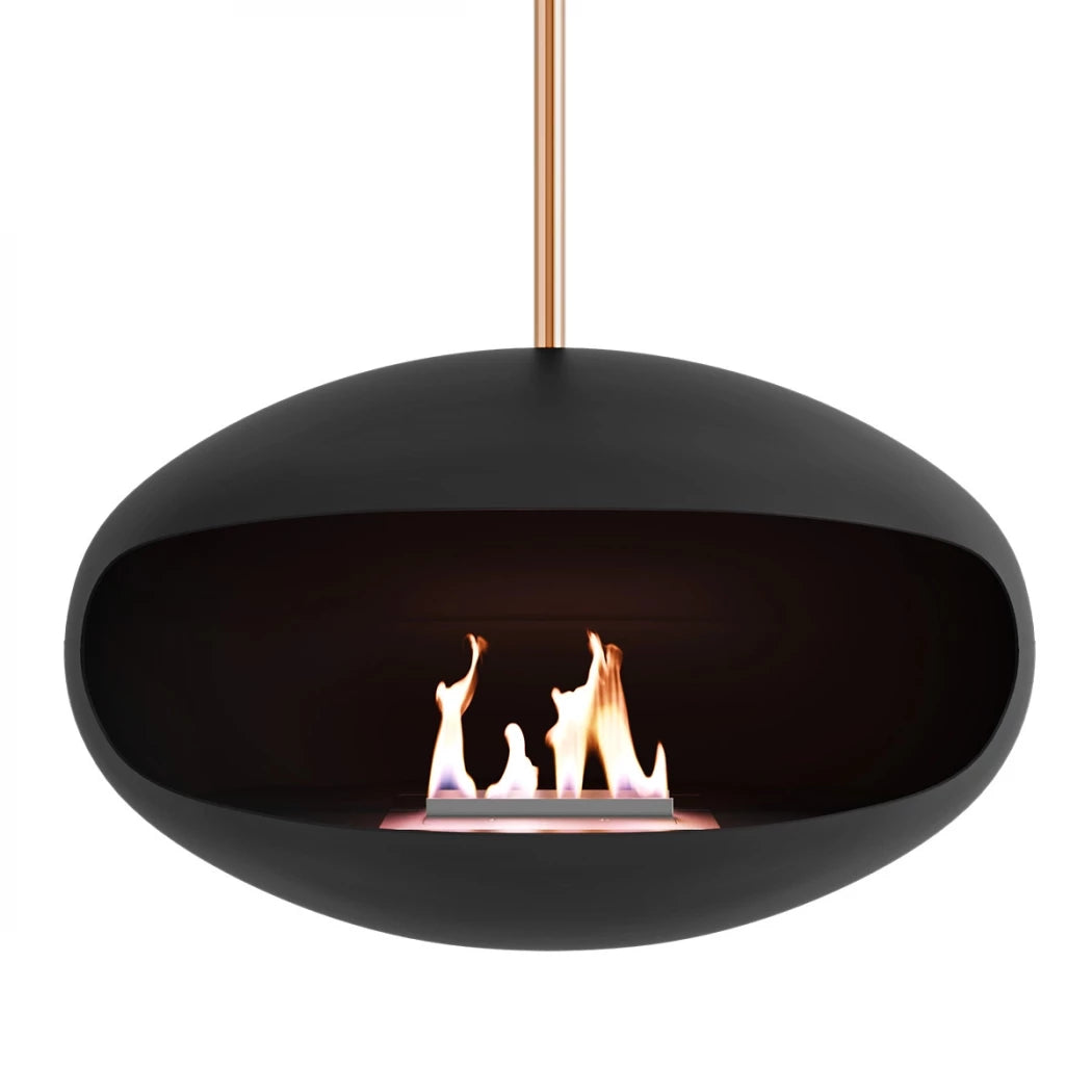 Cocoon Aeris Ceiling Bioethanol Fireplace - Black + Copper Rod