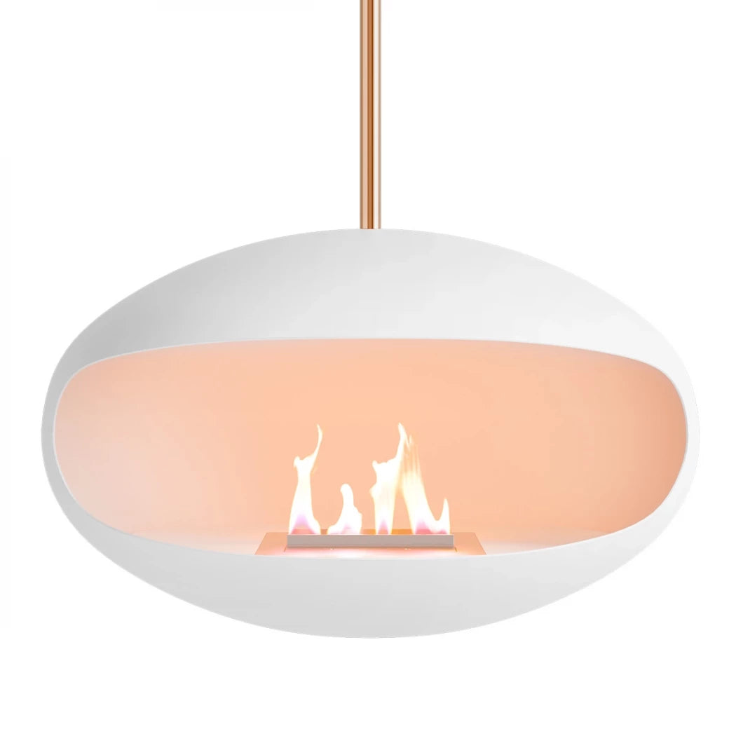Cocoon Aeris Ceiling Bioethanol Fireplace - White + Copper Rod