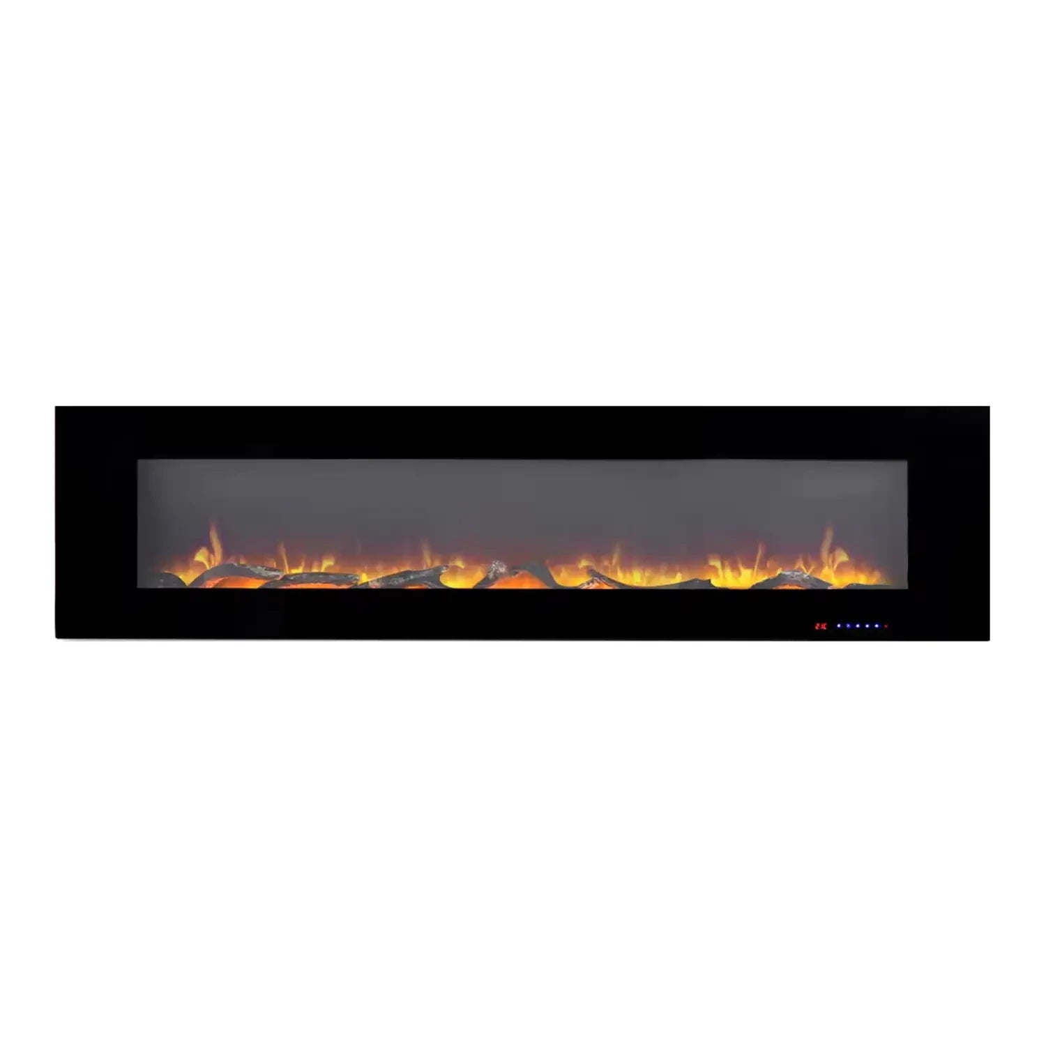 Electric fireplace with flame effect on a white background