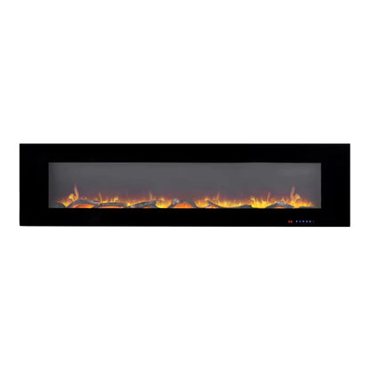 Electric fireplace with flame effect on a white background