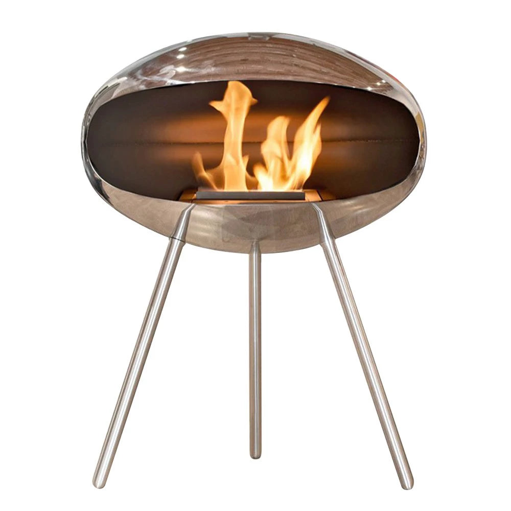 Cocoon Terra Freestanding Bioethanol Fireplace - Polished Steel Steel Legs