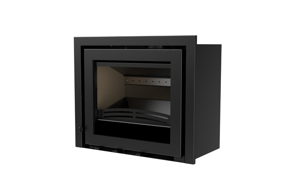 Bristol Stove Co Explorer 7i inset multifuel stove with 3-sided frame, angled view