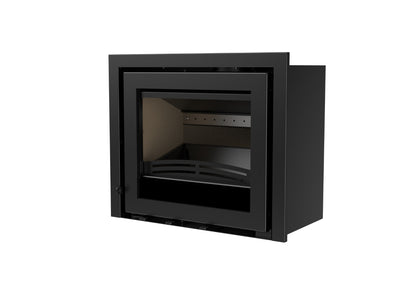 Bristol Stove Co Explorer 7i inset multifuel stove with 3-sided frame, angled view