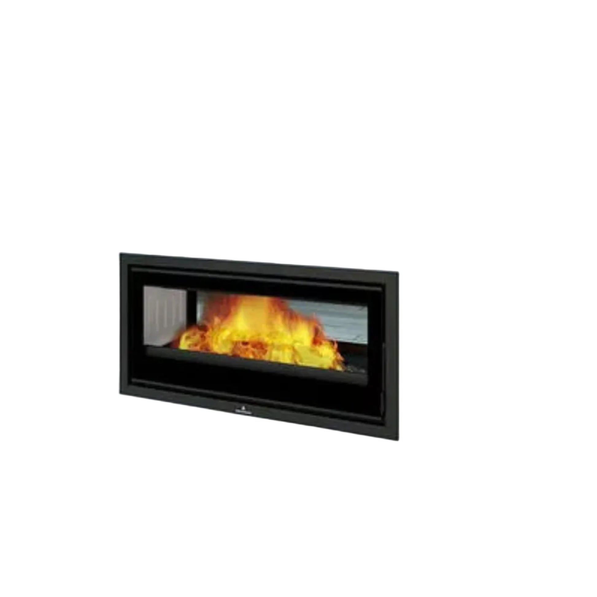 Modern Bronpi Cairo 110D fireplace with flames on a white background