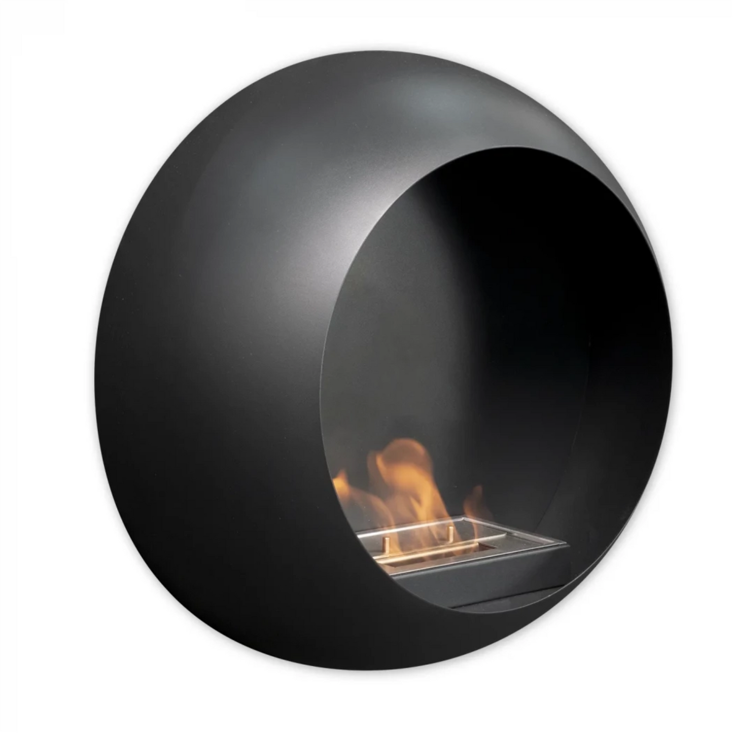 Scandiflames Colarado round wall mounted bioethanol fire on a white background
