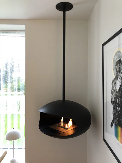 Cocoon Aeris Ceiling Bioethanol Fireplace - Matte Black Black Rod