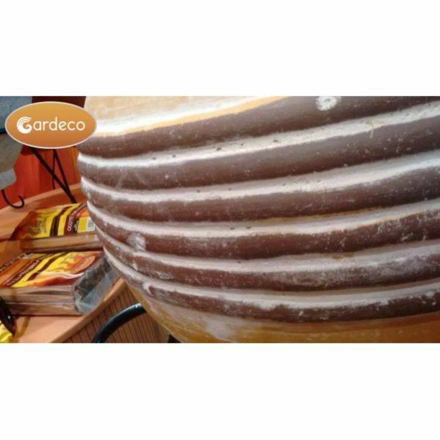 close up of detail on Extra-large Azteca Mex chimenea in yellow