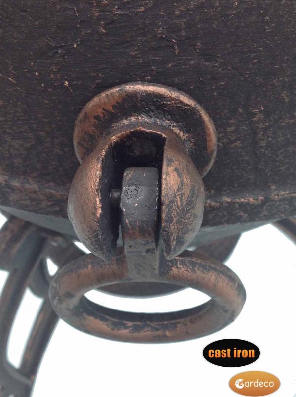 Close-up of a cast iron door handle with 'Gardeco' branding.