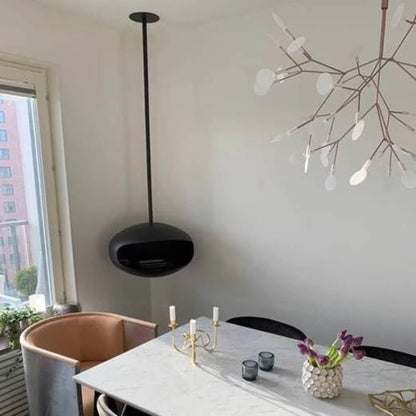 Cocoon Aeris Ceiling Bioethanol Fireplace - Matte Black Black Rod