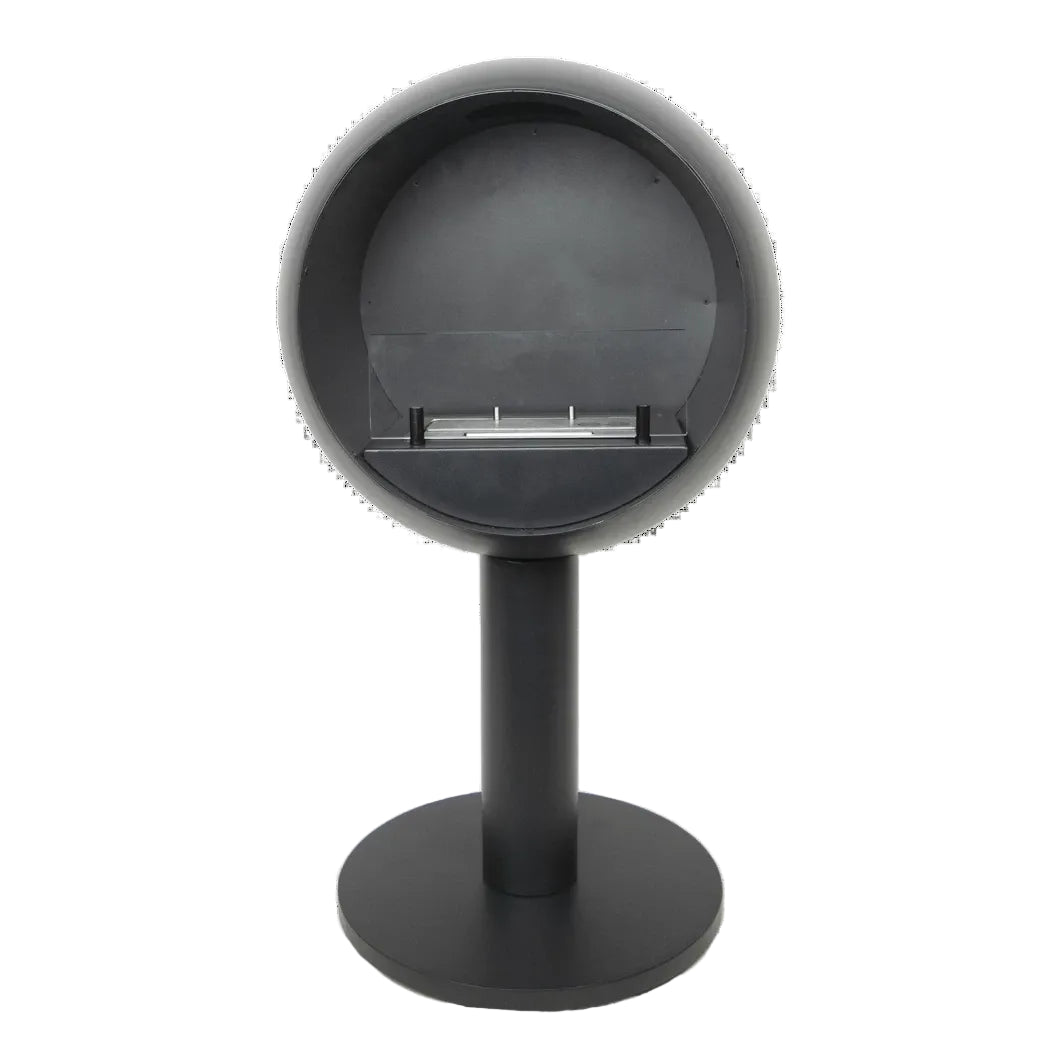 Black cylindrical bio-ethanol stove  with a circular top on a white background