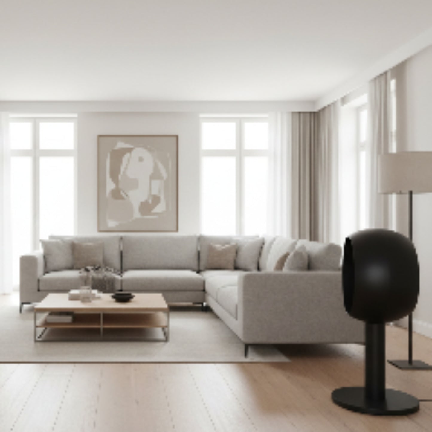 Black edmonton_pedestal_twosided on a stand against a white background