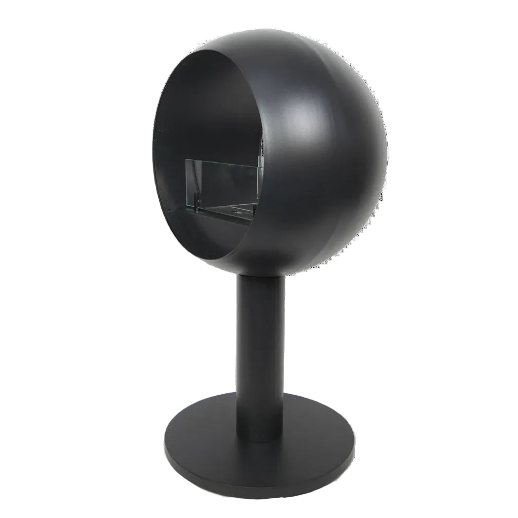Black spherical edmonton_pedestal_twosided on a white background