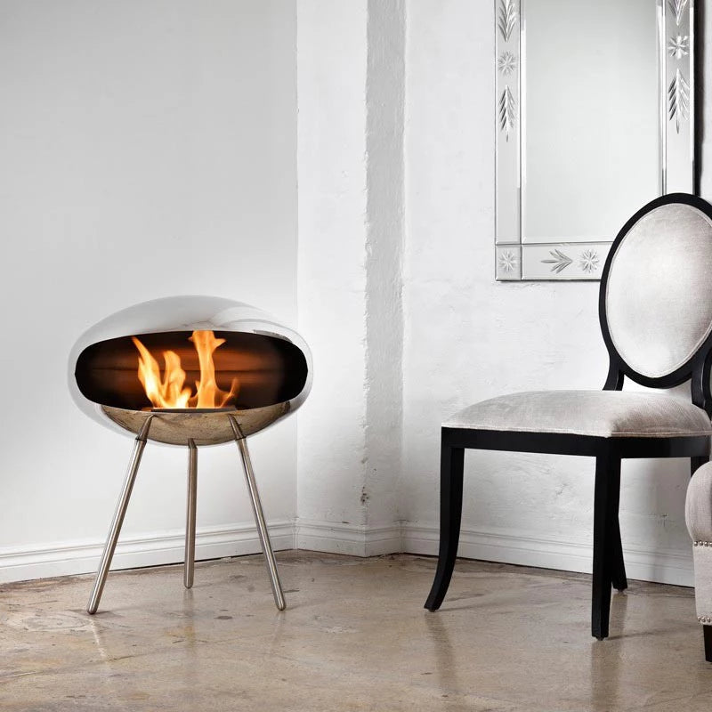 Cocoon Terra Freestanding Bioethanol Fireplace - Polished Steel Steel Legs