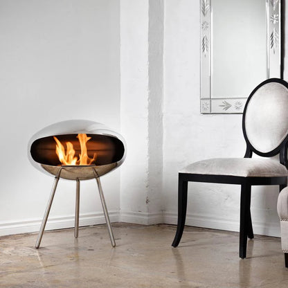 Cocoon Terra Freestanding Bioethanol Fireplace - Polished Steel Steel Legs