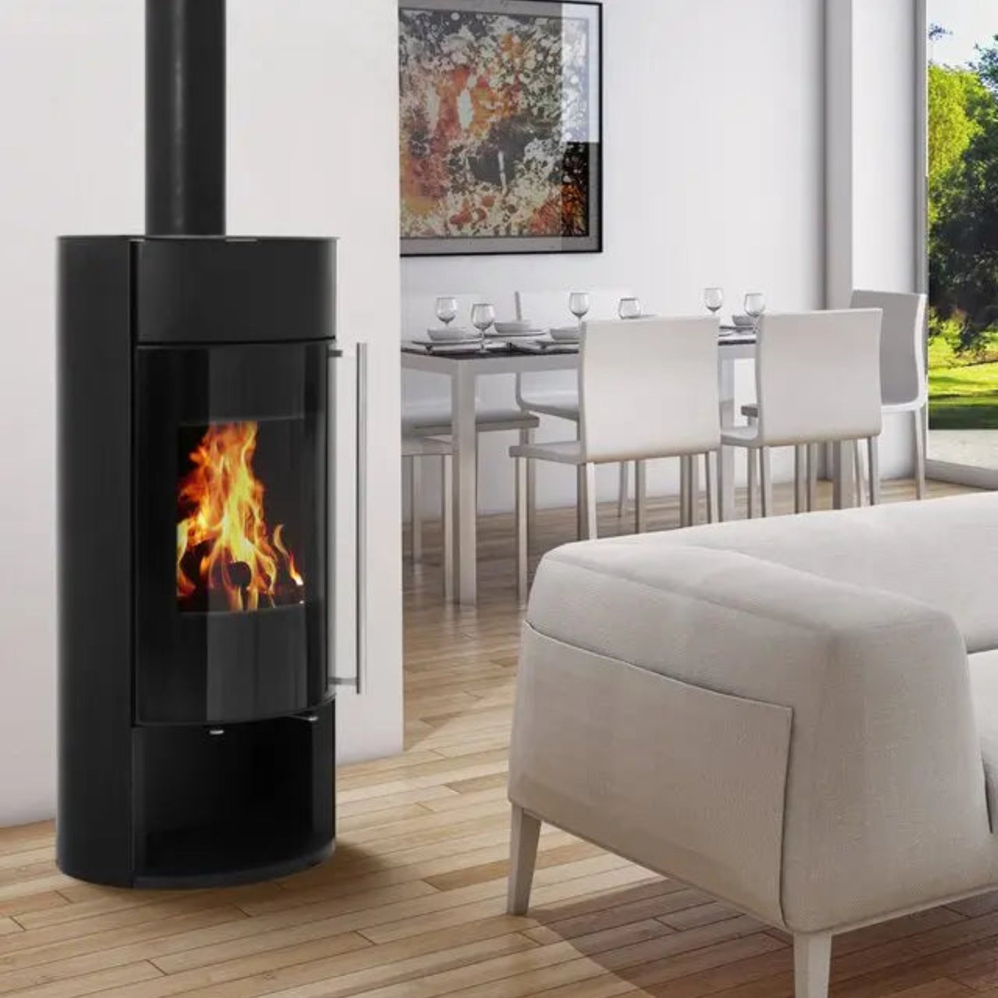 Opus Calypso G stove in white dining room