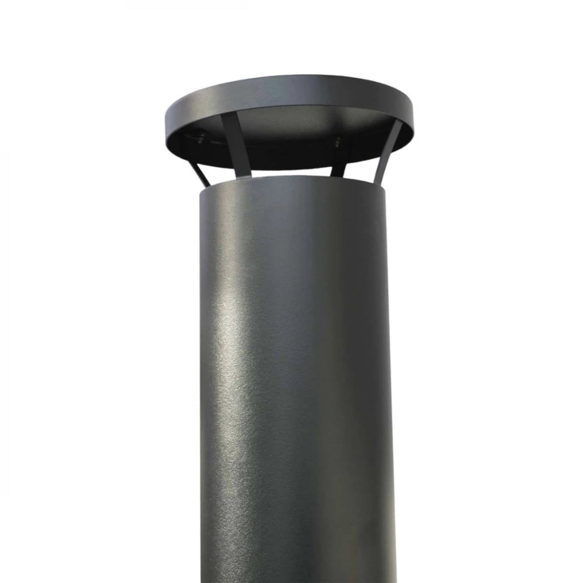 Dark gray cylindrical chimney of the Natura Garden Fireplace on a white background