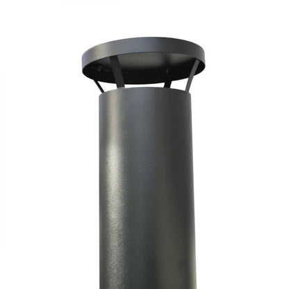 Dark gray cylindrical chimney of the Natura Garden Fireplace on a white background