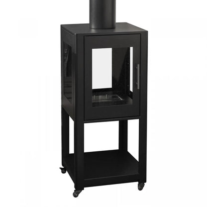 Black freestanding Natura Garden Fireplace stove on a white background
