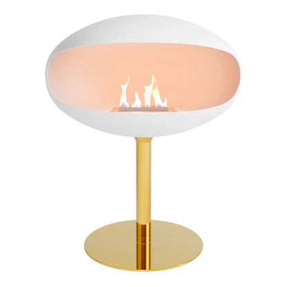 Cocoon Pedestal Freestanding Bioethanol Fireplace - White + Brass Base
