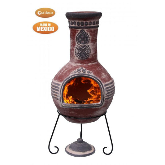 Azteca design XL Mexican Clay Chiminea in Red & Grey