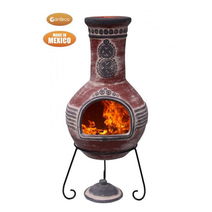 Azteca design XL Mexican Clay Chiminea in Red & Grey