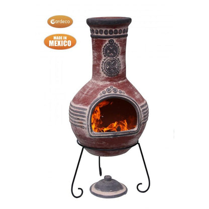 Azteca design XL Mexican Clay Chiminea in Red & Grey