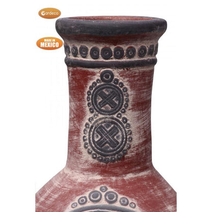 Azteca design XL Mexican Clay Chiminea in Red & Grey