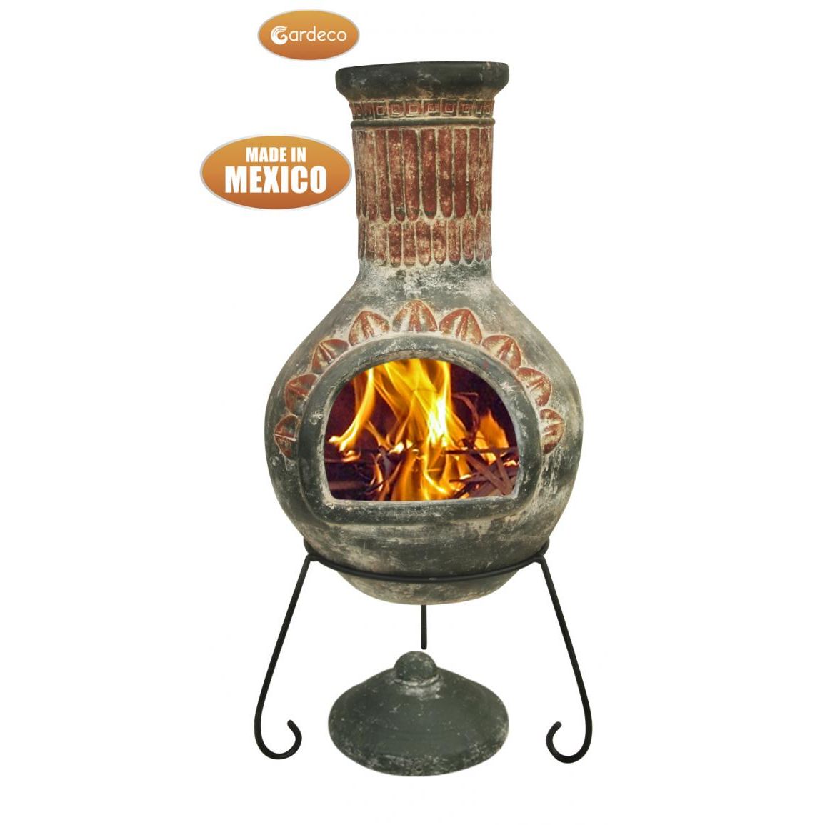 Plumas X-Large Mexican Chiminea in Green & Orange