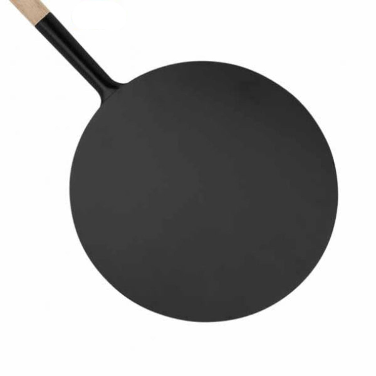 Black pizza peel or spatula with wooden handle on a white background, featuring the 'Gardeco' brand.