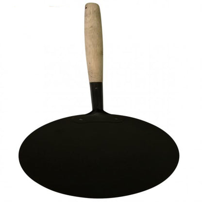 Black pizza spatula or peel with wooden handle on a white background, .