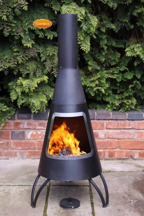 Cono Large Steel Chiminea with Stainless Steel Rim