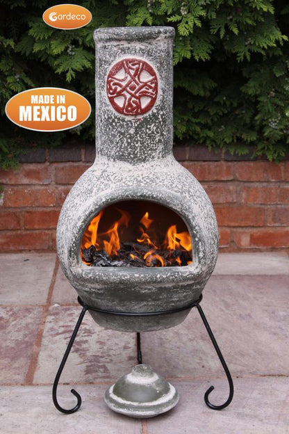 Cruz Large Mexican Chiminea – Green with Red Motif