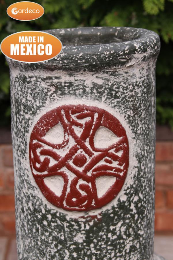 Cruz Large Mexican Chiminea – Green with Red Motif