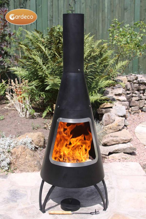 Cono Large Steel Chiminea with Stainless Steel Rim