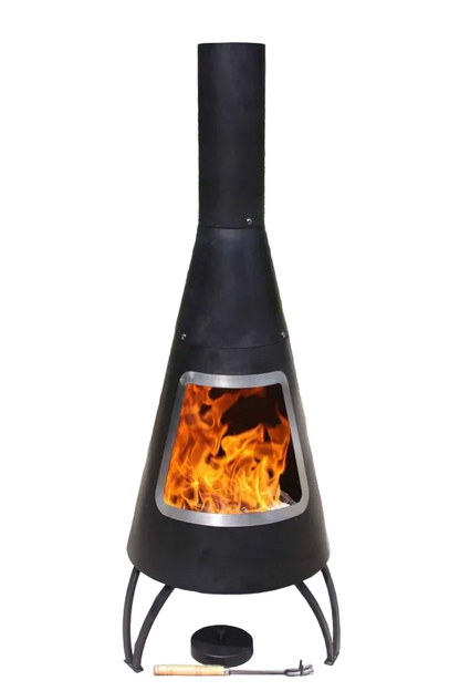 Cono Large Steel Chiminea with Stainless Steel Rim