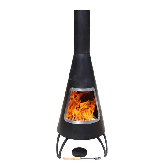Cono Large Steel Chiminea with Stainless Steel Rim