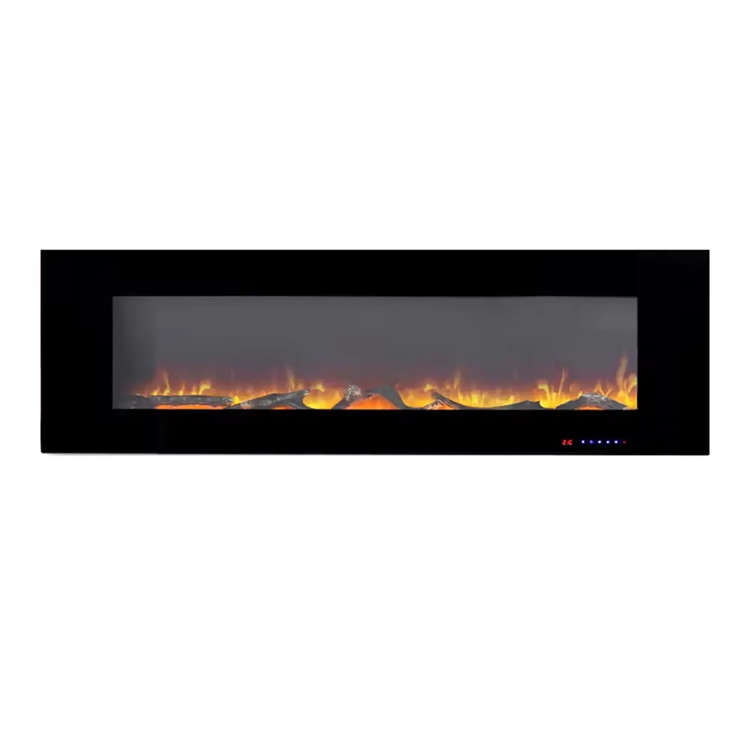 Electric fireplace with flame effect on a white background
