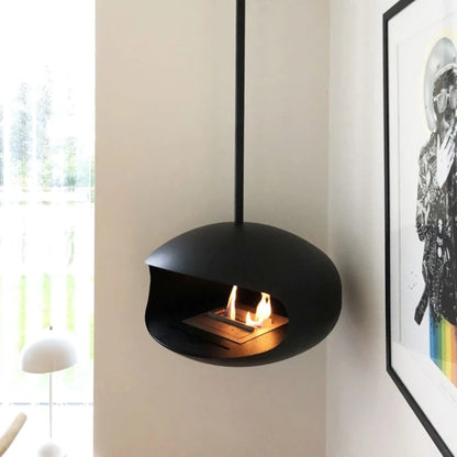 Cocoon Aeris Ceiling Bioethanol Fireplace - Matte Black Black Rod