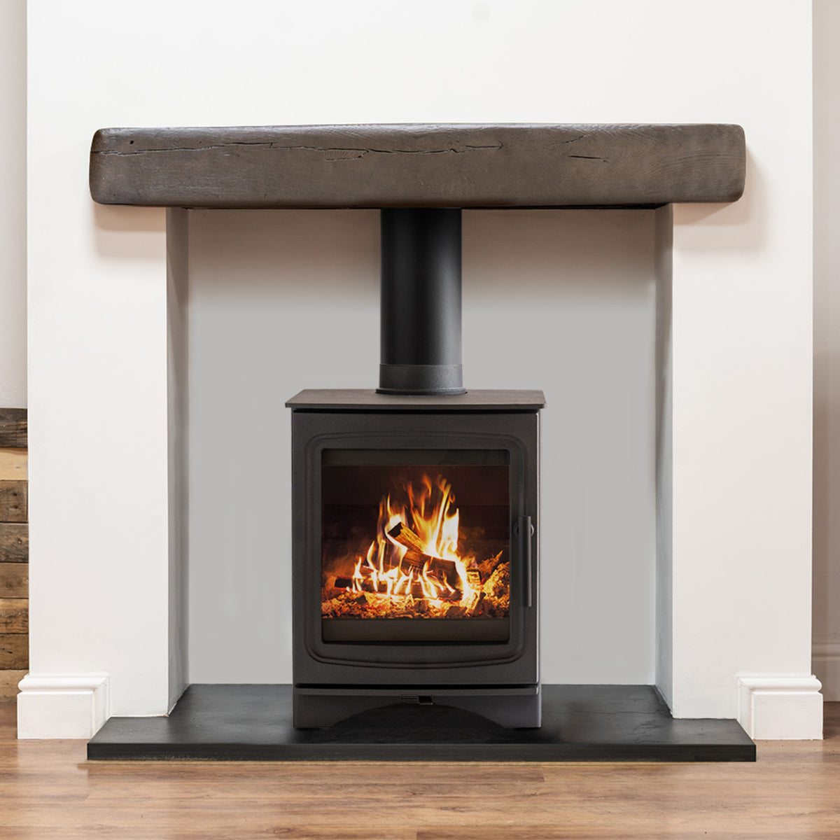 Stove Buddy Dark Oak Beam installed above a stove