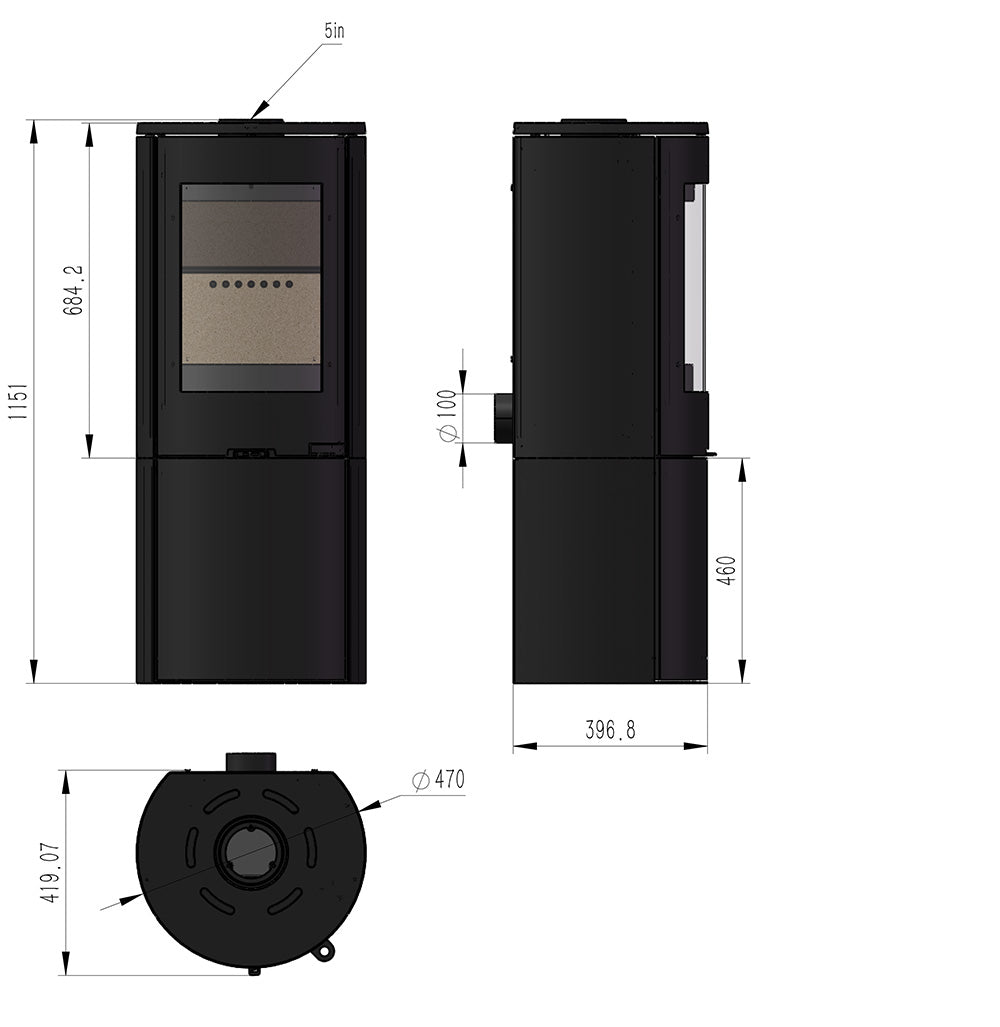 Explorer C5 with 410mm Log Store dimensions diagram