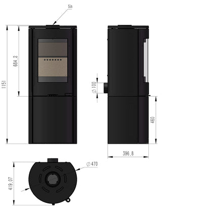 Explorer C5 with 410mm Log Store dimensions diagram