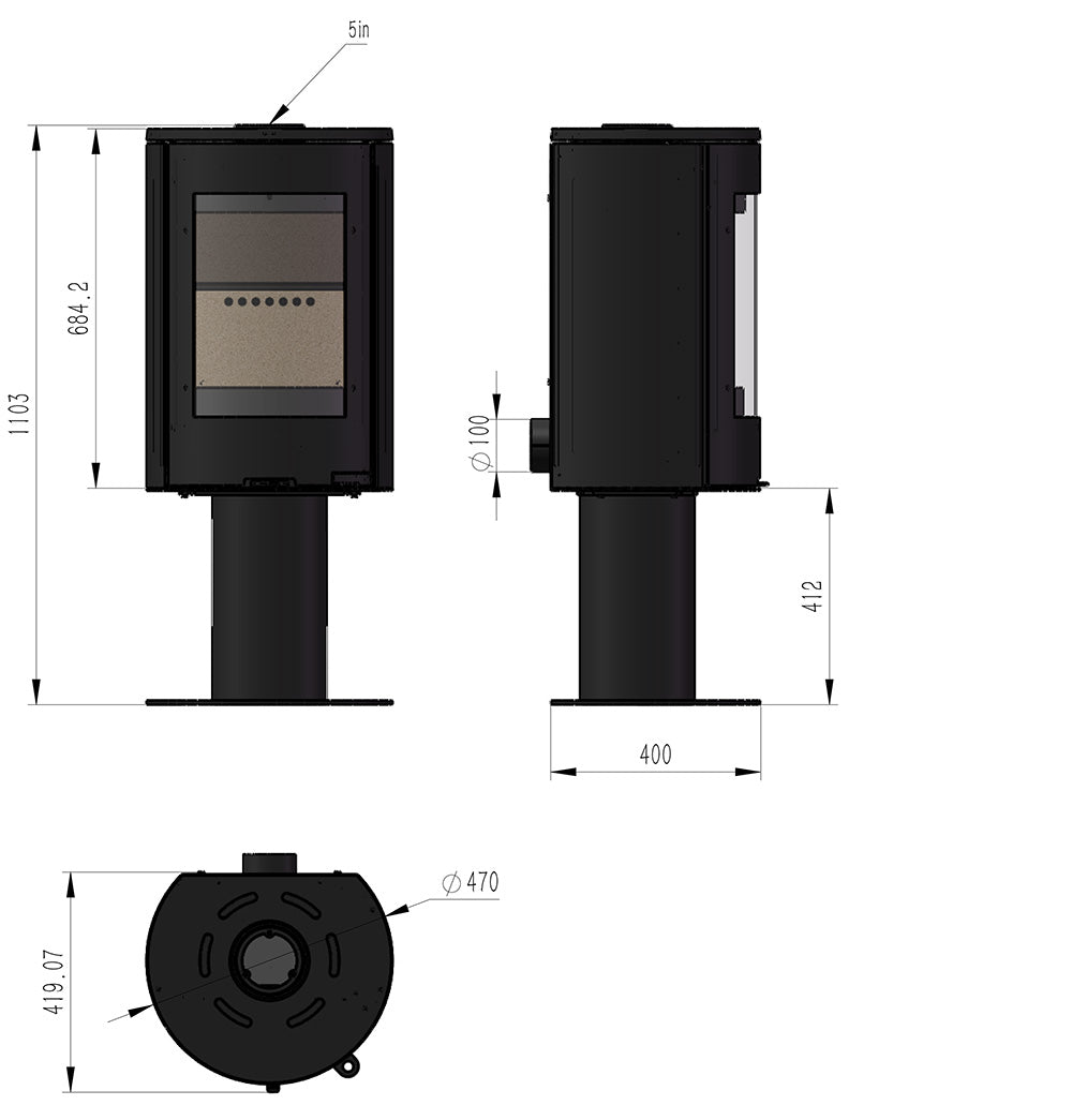 Explorer C5 with Pedestal dimensions diagram
