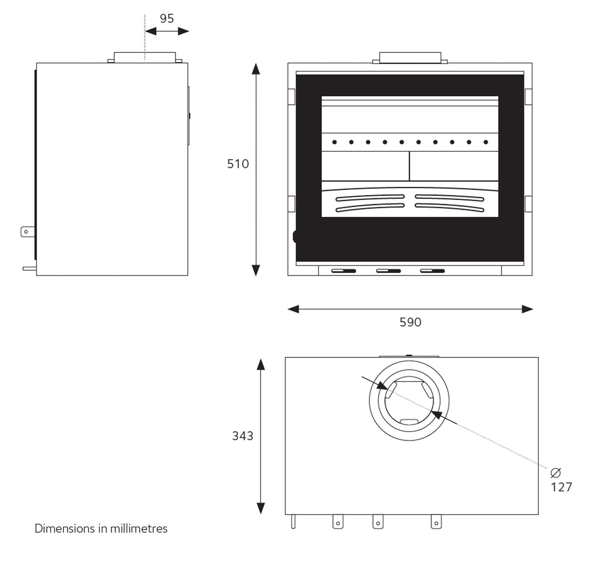 Explorer 7fG Freestanding Stove with All Glass Door dimensions diagram