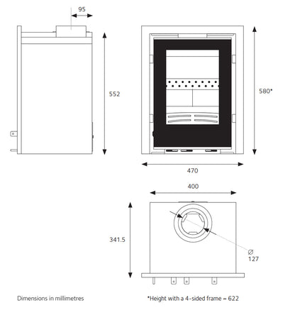 Explorer 5iG Inset Stove with All Glass Door dimensions diagram